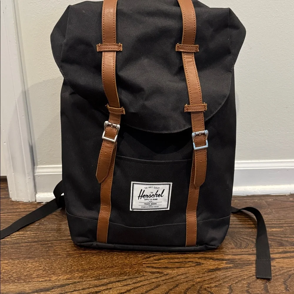 Herschel Retreat backpack book bag with laptop sleeve black and red